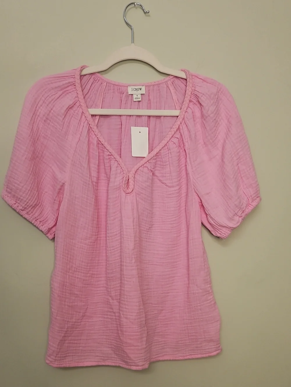 J CREW NWT 100% Gauzy Cotton Pink V Neck Size S